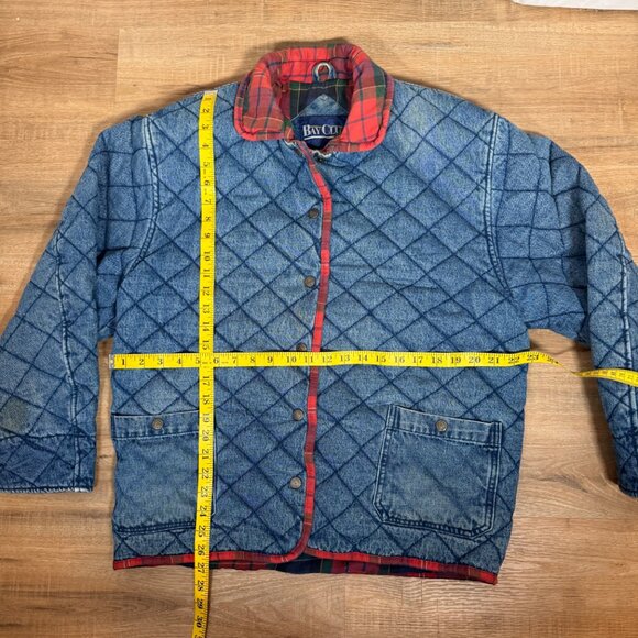 Vintage Bay Club Men's Quilted Denim Jacket Plaid Collar Retro Cabincore M - Picture 4 of 9